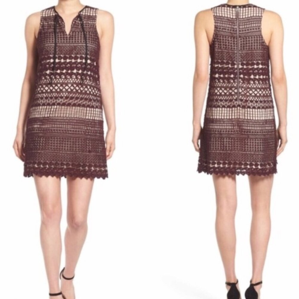 Chelsea28 Nordstrom Burgundy Crochet Fully Lined Sleeveless Shift Dress